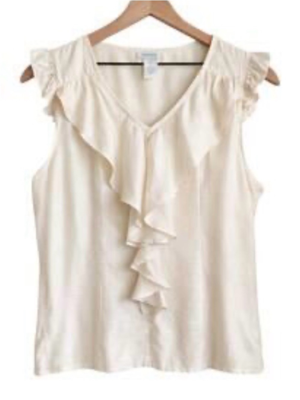 Sundance sleeveless ruffle rayon silk blouse cream S